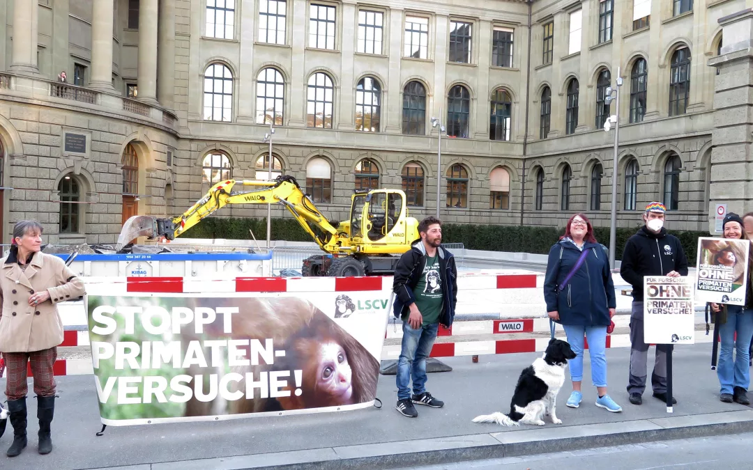 Fotos & Aktionsbericht: ETH & Uni ZH: Stoppt die Primatenversuche | Platzdemo März 2024